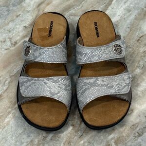 Women’s ROMIKA silver metallic leather slide sandals- Size 38